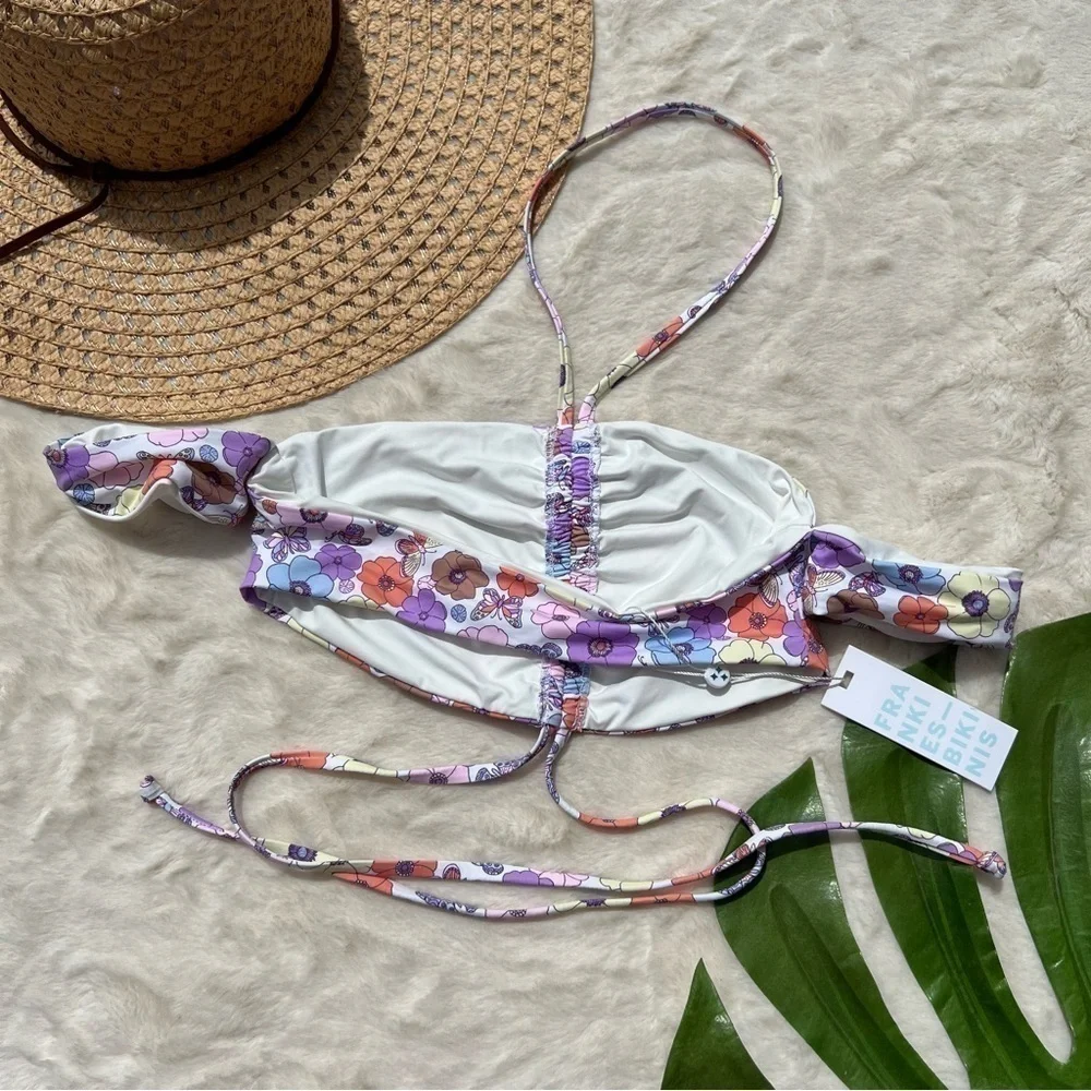 Frankie’s Bikinis Mariposa Floral Butterfly Bikini Top S Y2K